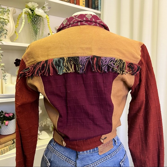 90s Passports by Pier 1 Imports Eclectic Fringe Patchwork Cropped Jacket - Picture 11 of 13